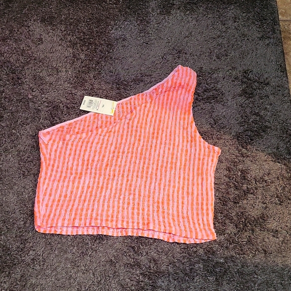 A NEW DAY WOMEN'S ONE SHOULDER SUMMER TOP. ORANGE AND PINK STRIPE . XXL/ NWT - Picture 2 of 5